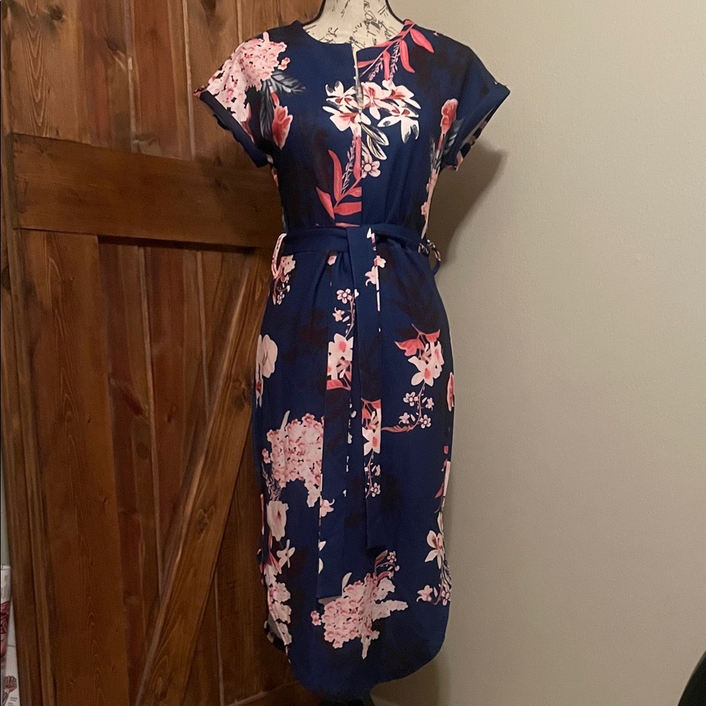 Navy Floral Midi Dress